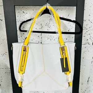 KEYLI Light Gray Yellow Tote Bag Set Wristlet Strap NWT Read